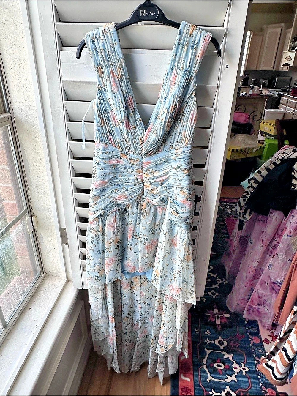 Ieena for Mac Duggal Floral Print Hi Low Dress Blue & White Size 0
